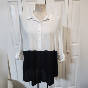 Splendid Plus Size Colorblock Roll Tab Sleeve Button Down Top